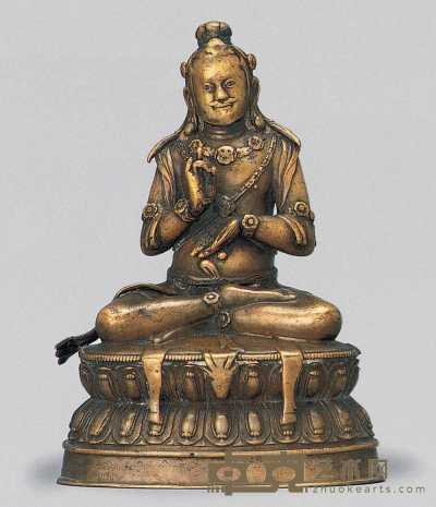 16世纪早期 西藏鎏金铜毗瓦巴尊者像 高24cm